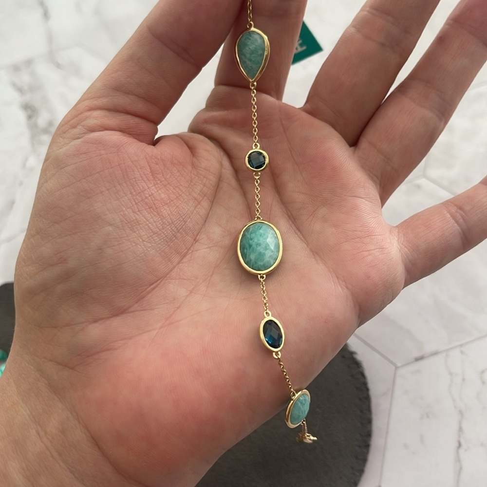 $2,650 New Authentic Effy 14K Yellow Gold London Blue Topaz & Amazonite Bracelet